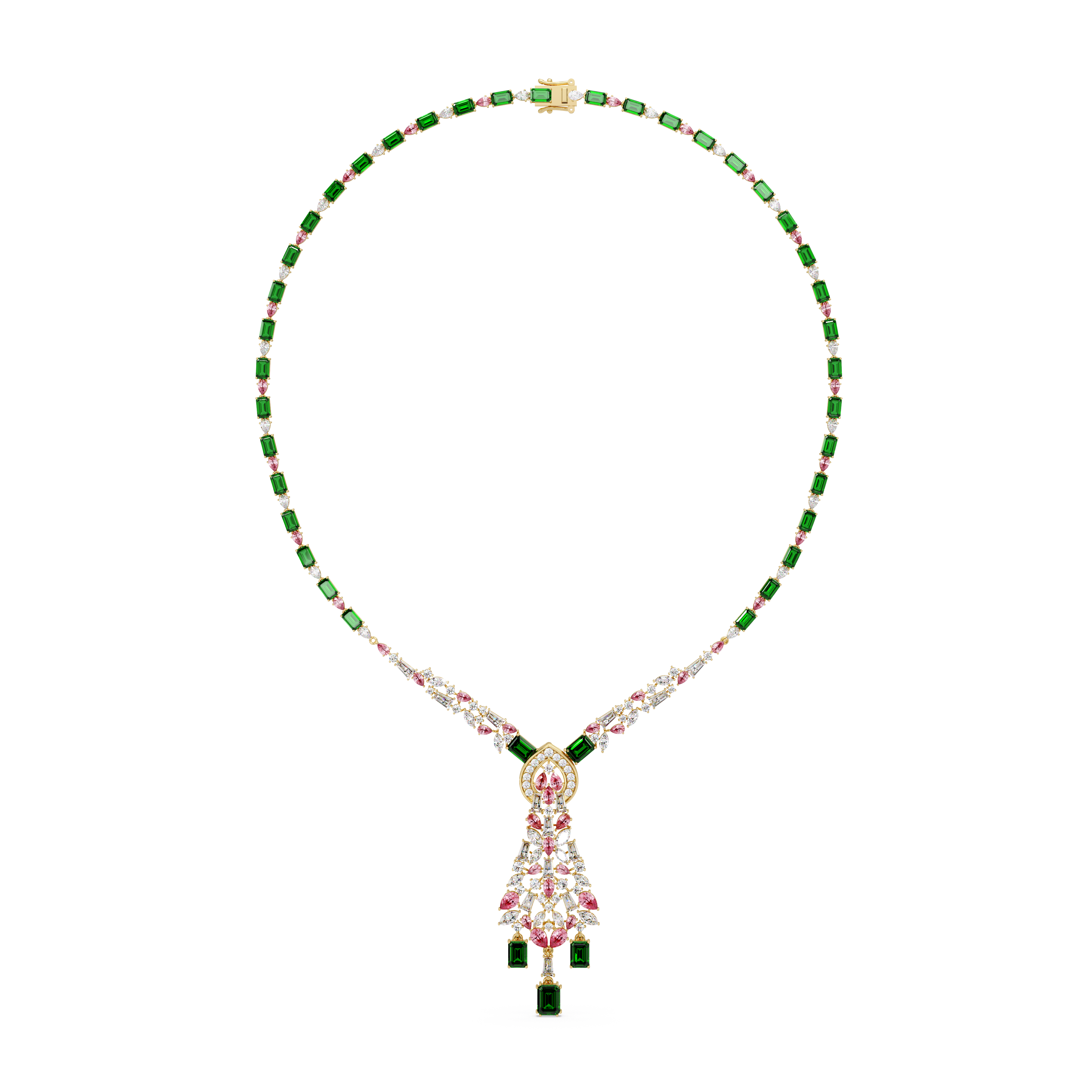 Pink Pear Green Emerald Diamond Wedding Necklace