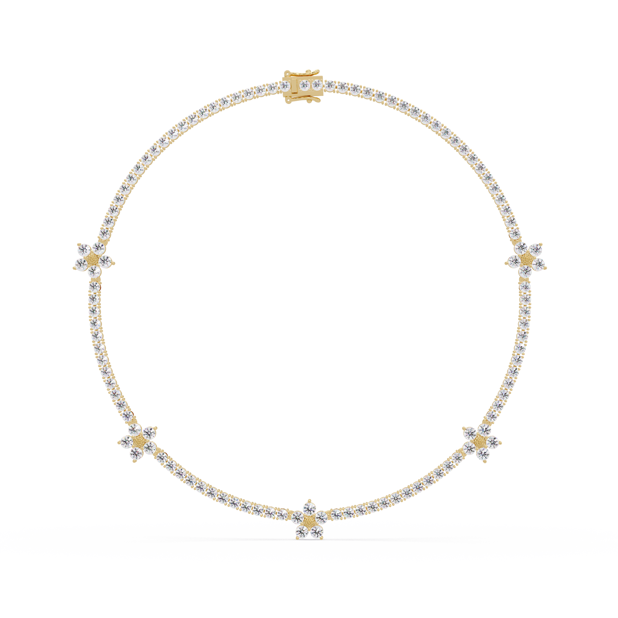 Floral Motif Diamond Tennis Necklace 14 Inch