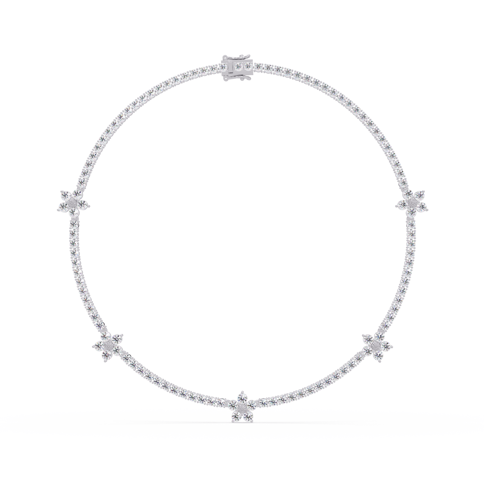 Floral Motif Diamond Tennis Necklace 14 Inch