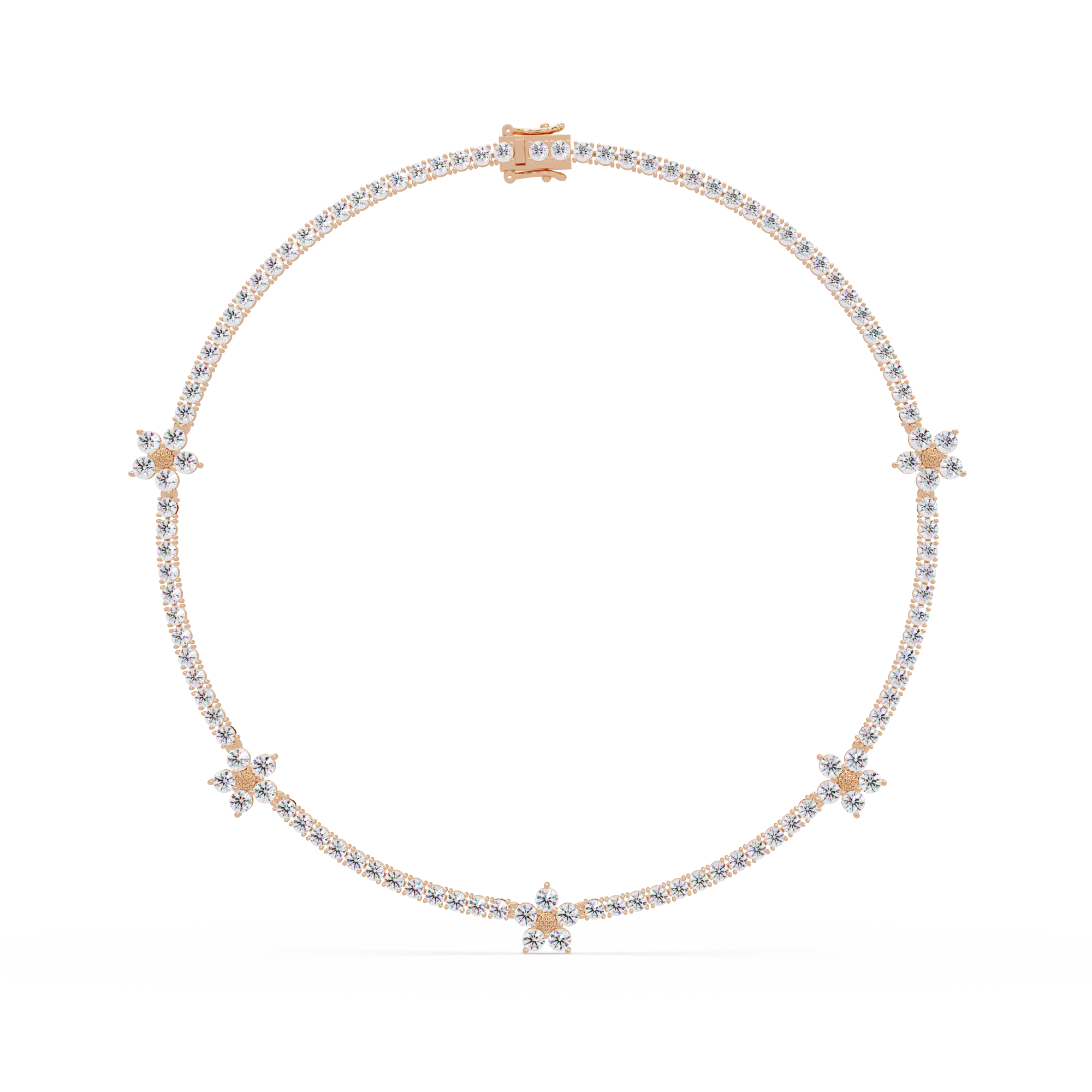 Floral Motif Diamond Tennis Necklace 14 Inch