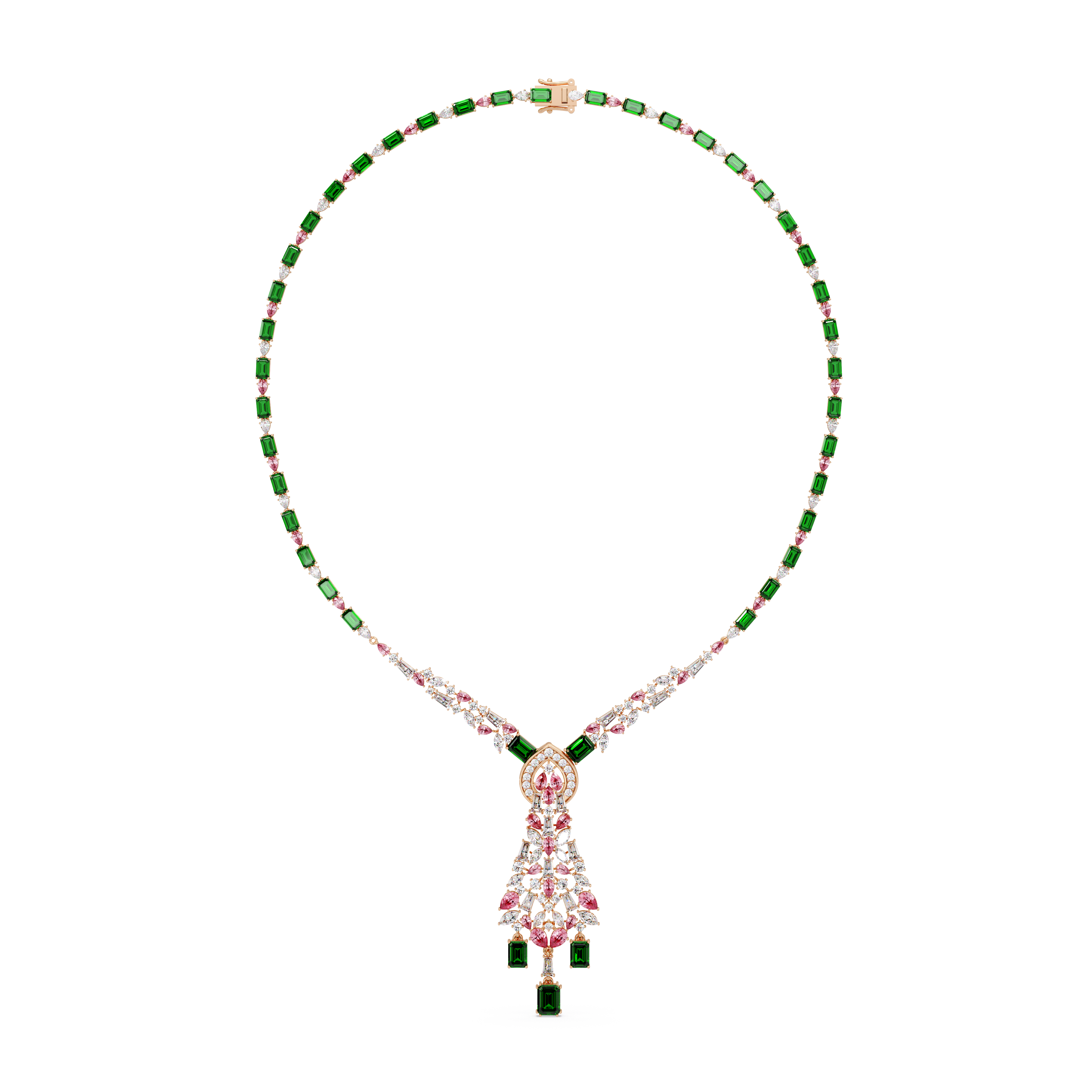 Pink Pear Green Emerald Diamond Wedding Necklace