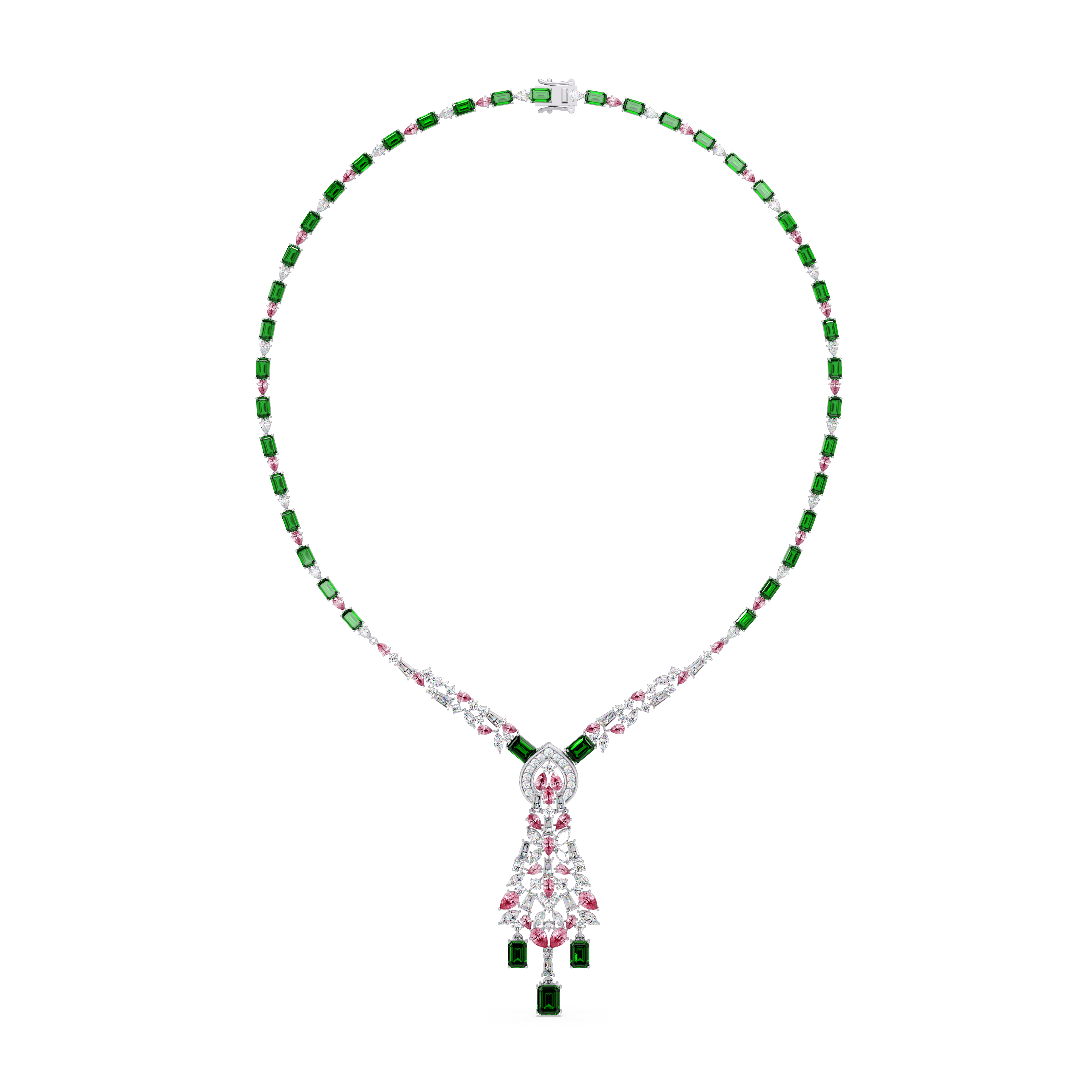Pink Pear Green Emerald Diamond Wedding Necklace